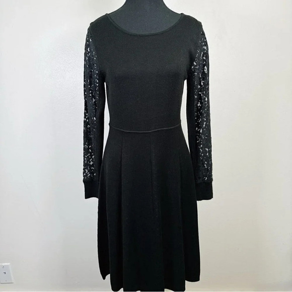 Eliza.J Black Sweater Dress With Lace Sleeves - Picture 3 of 16